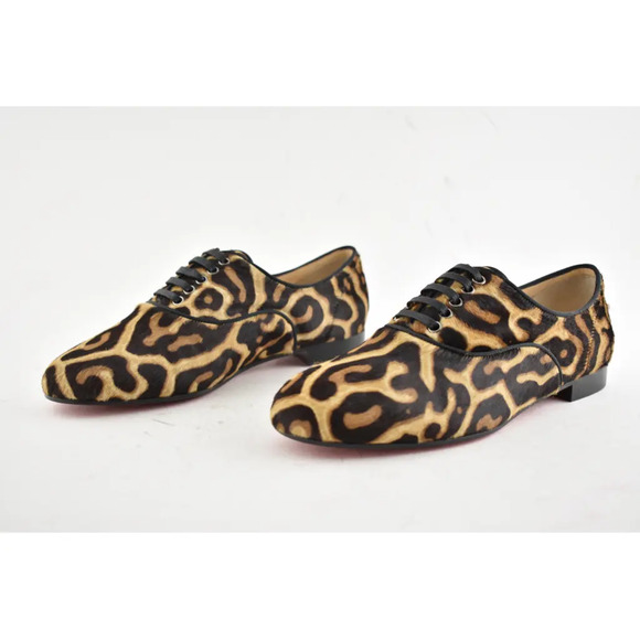 Christian Louboutin New Fred Flat Black Brown Leopard Pony Fur Derby Loafer 35.5 - Picture 10 of 12